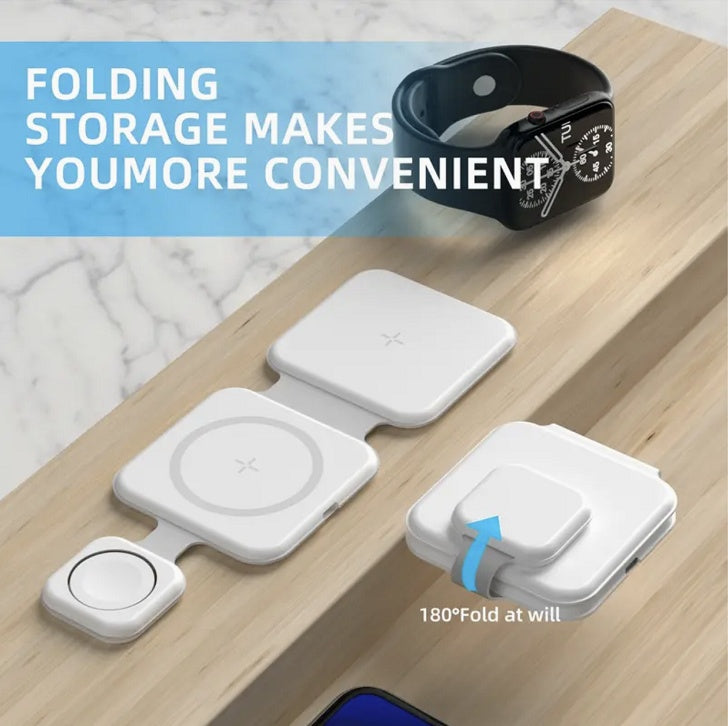 3-in-1 Foldable Magnetic Wireless Charger – Multi-Device Station