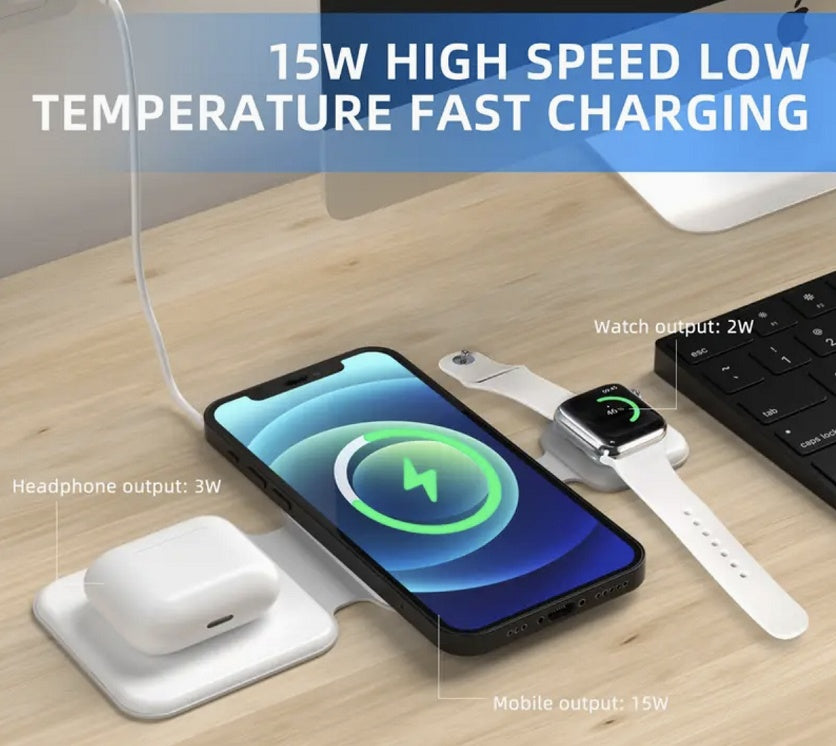 3-in-1 Foldable Magnetic Wireless Charger – Multi-Device Station