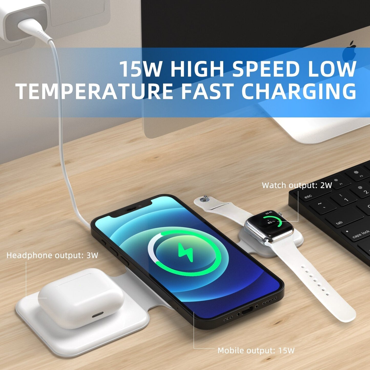 3-in-1 Foldable Magnetic Wireless Charger – Multi-Device Station