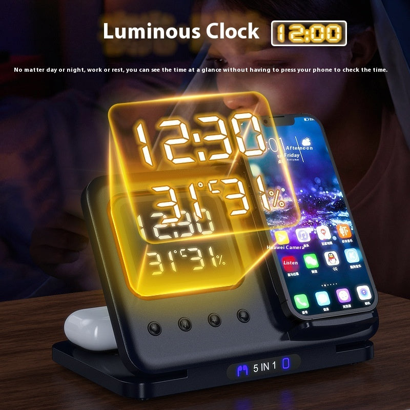 5-in-1 Wireless Charging Dock – 15W Fast Charger & LED Clock