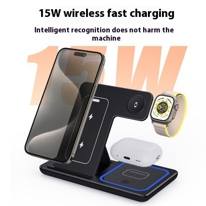 15W 3-in-1 Wireless Charger – Foldable Stand for iPhone, iWatch & AirPods