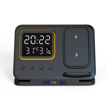 5-in-1 Wireless Charging Dock – 15W Fast Charger & LED Clock