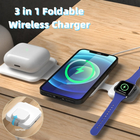 3-in-1 Foldable Magnetic Wireless Charger – Multi-Device Station
