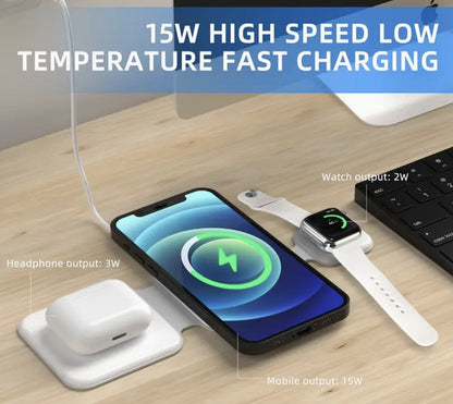 3-in-1 Foldable Magnetic Wireless Charger – Multi-Device Station