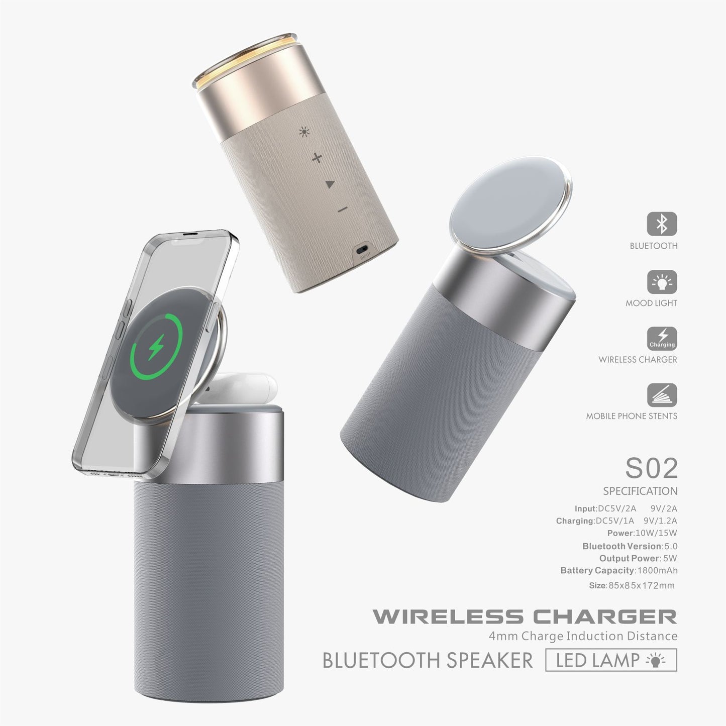 3-in-1 Wireless Charger – Bluetooth Speaker & Touch Lamp