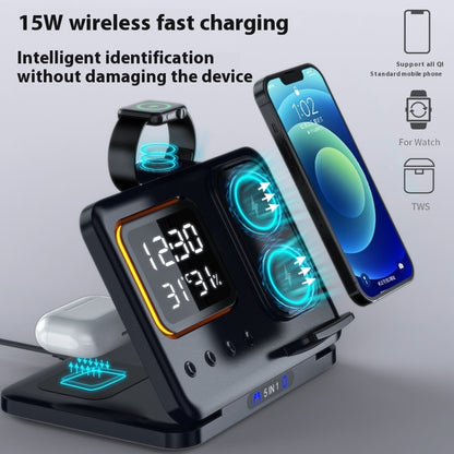 5-in-1 Wireless Charging Dock – 15W Fast Charger & LED Clock