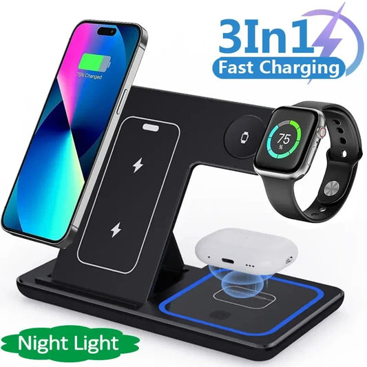 15W 3-in-1 Wireless Charger – Foldable Stand for iPhone, iWatch & AirPods